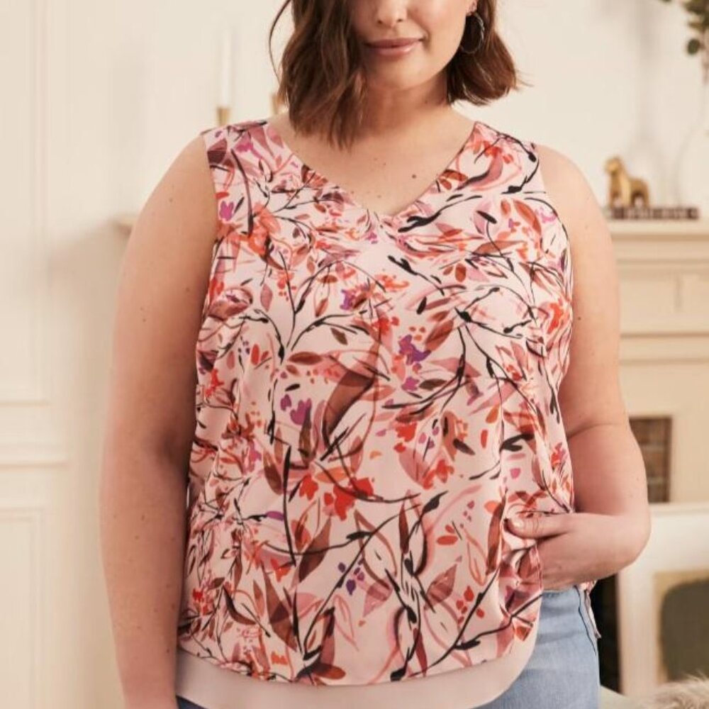 Laura NWOT Pink Sleeveless Blouse 2X V-neck Floral